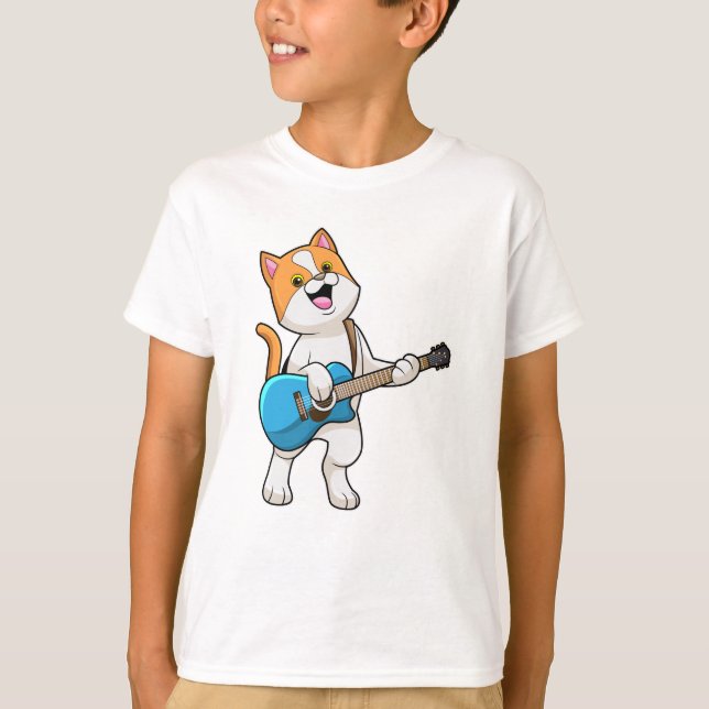 Cat at Music with Guitar T-Shirt (Front)