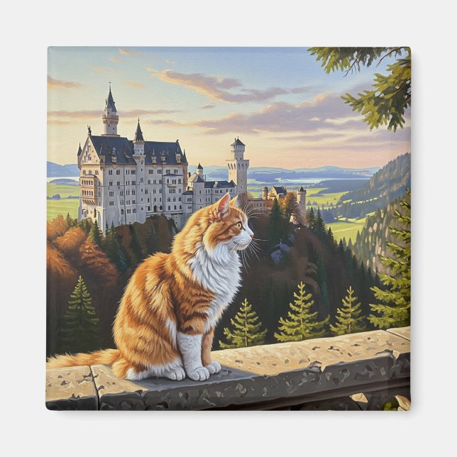 Cat at Neuschwanstein Castle Germany Travel Magnet (Front)