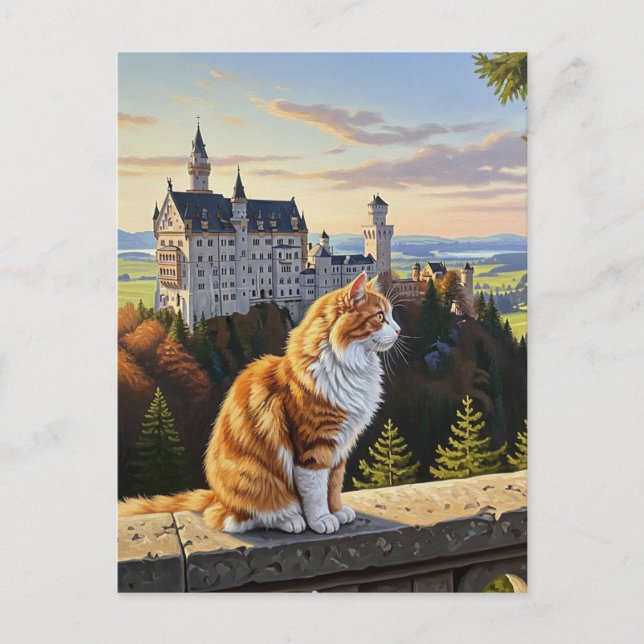 Cat at Neuschwanstein Castle Germany Travel Postcard (Front)