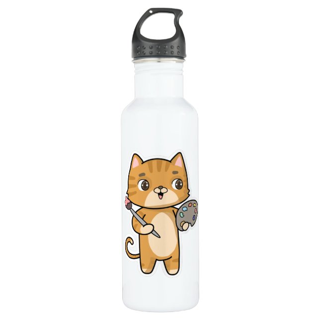Cat at Painting with Colour & Brush 710 Ml Water Bottle (Front)