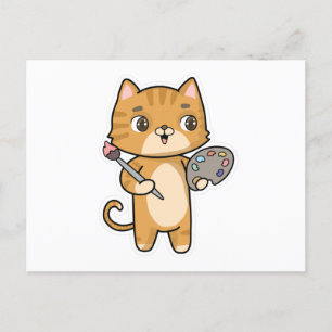 Cat at Painting with Colour & Brush Postcard