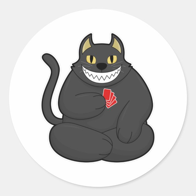 Cat at Poker with Poker cards Classic Round Sticker (Front)