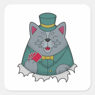 Cat at Poker with Poker cards Square Sticker