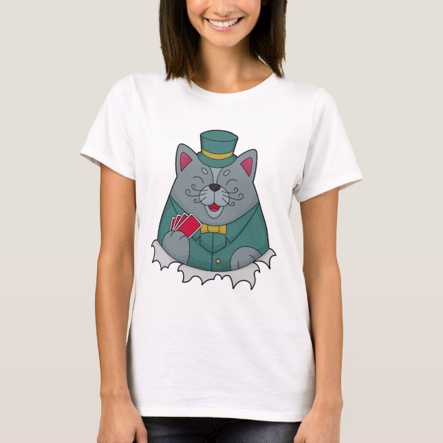 Cat at Poker with Poker cards T-Shirt (Front)