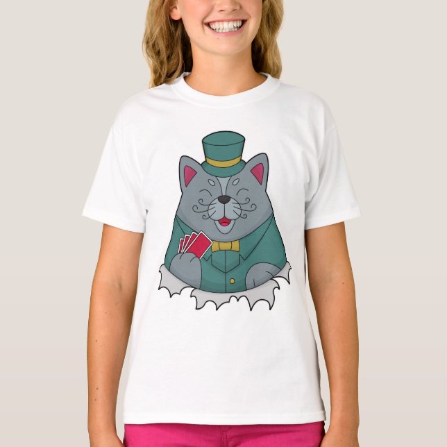 Cat at Poker with Poker cards T-Shirt (Front)
