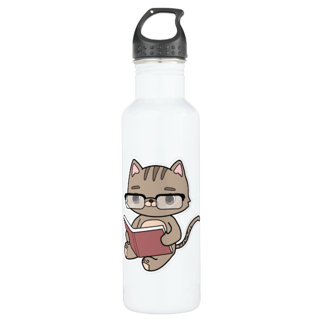 Cat at Reading with Book 710 Ml Water Bottle (Front)