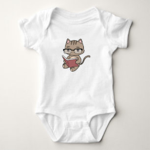 Cat at Reading with Book Baby Bodysuit