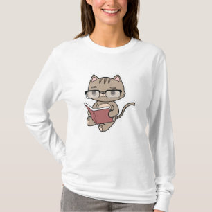 Cat at Reading with Book T-Shirt