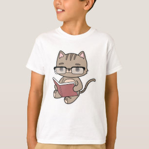 Cat at Reading with Book T-Shirt