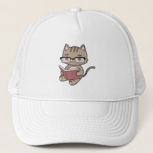 Cat at Reading with Book Trucker Hat