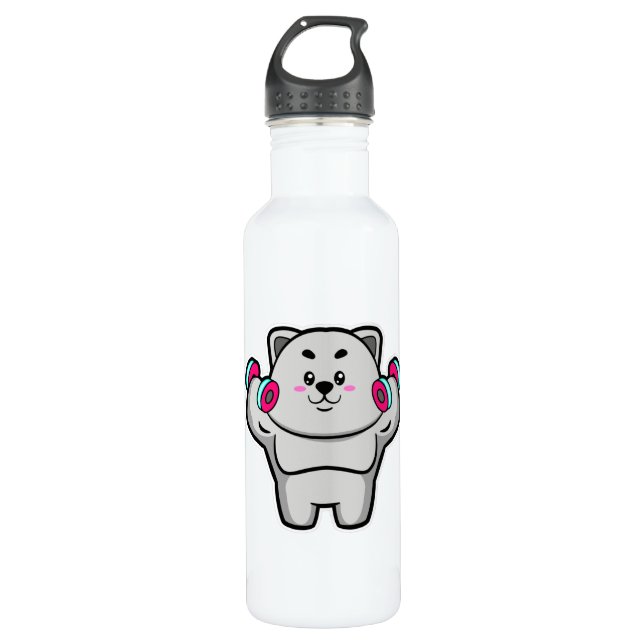 Cat at shoulder training with Dumbbells 710 Ml Water Bottle (Front)