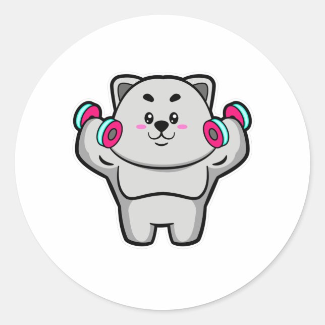 Cat at shoulder training with Dumbbells Classic Round Sticker (Front)