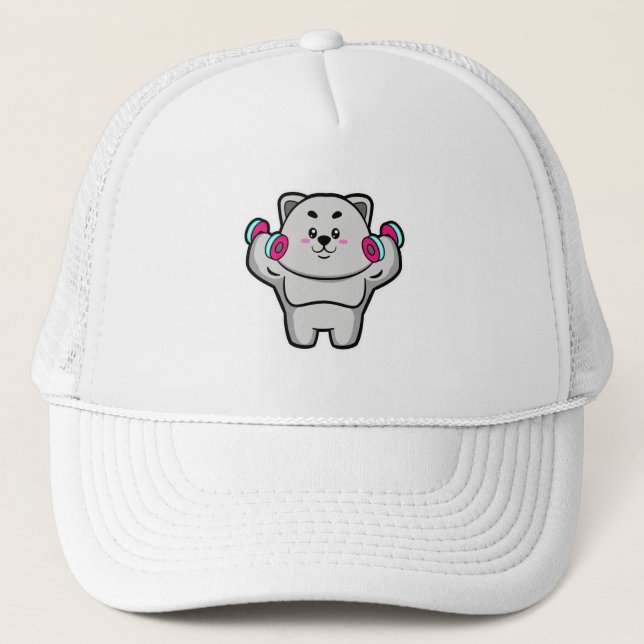 Cat at shoulder training with Dumbbells Trucker Hat (Front)