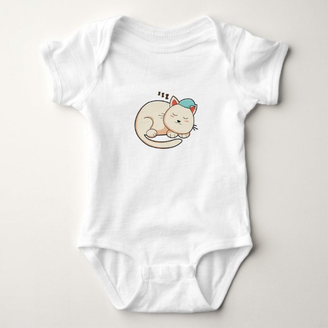 Cat at Sleeping with Nightcap Baby Bodysuit (Front)