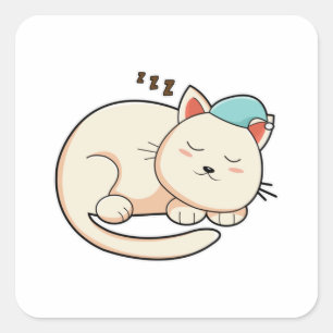 Cat at Sleeping with Nightcap Square Sticker