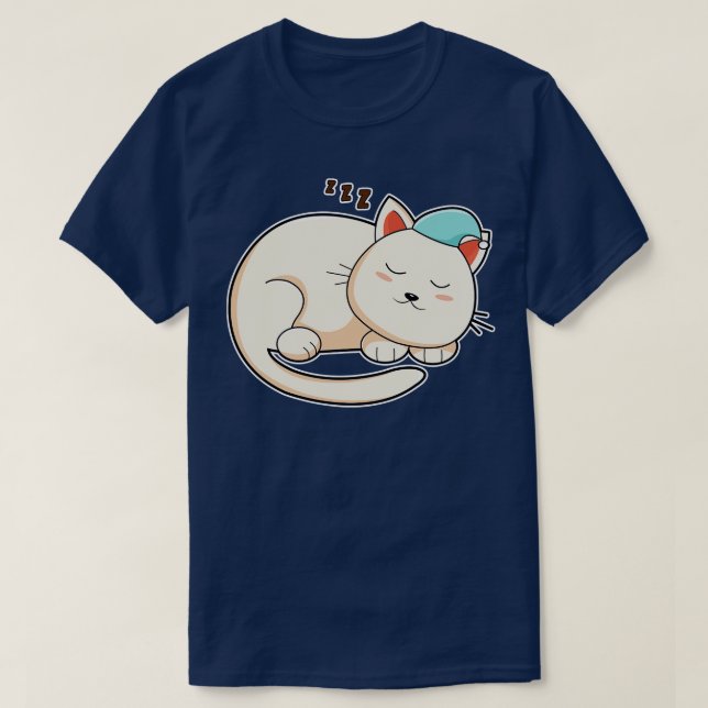 Cat at Sleeping with Nightcap T-Shirt (Design Front)