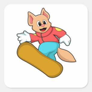 Cat at Snowboard Sports Square Sticker