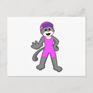 Cat at Swimming with Swimsuit Postcard