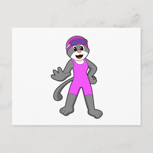 Cat at Swimming with Swimsuit Postcard (Front)