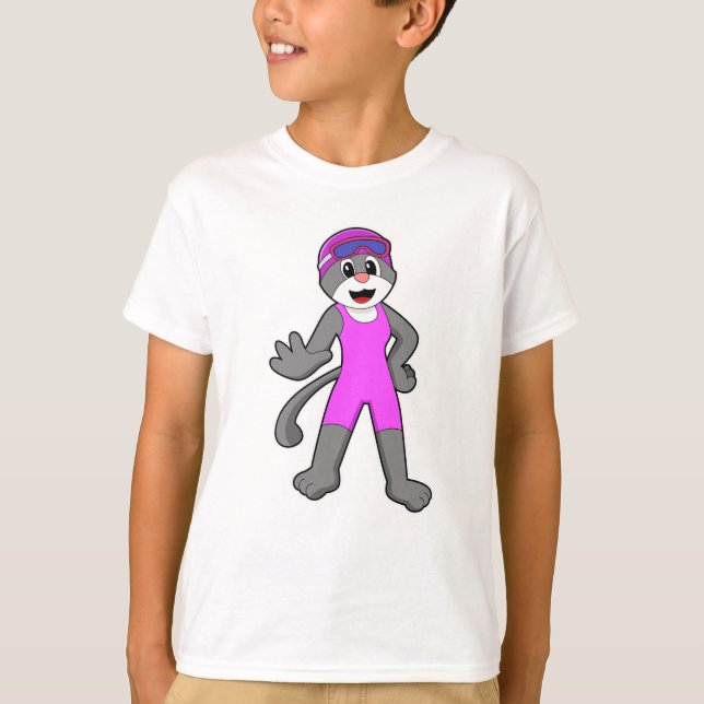 Cat at Swimming with Swimsuit T-Shirt (Front)