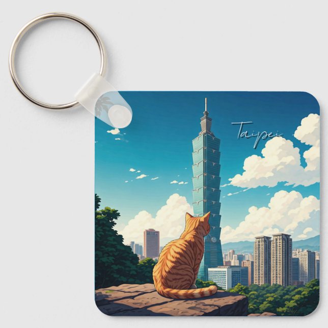 Cat at Taipei 101 Taiwan Key Ring (Front)