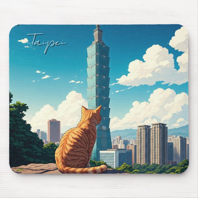 Cat at Taipei 101 Taiwan Mouse Mat (Front)