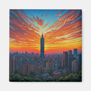 Cat at Taipei 101 Taiwan Sunset Magnet