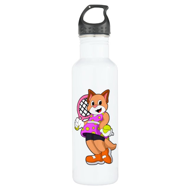 Cat at Tennis with Tennis racket 710 Ml Water Bottle (Front)