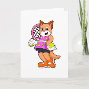 Cat at Tennis with Tennis racket Card