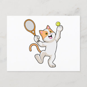 Cat at Tennis with Tennis racket Postcard