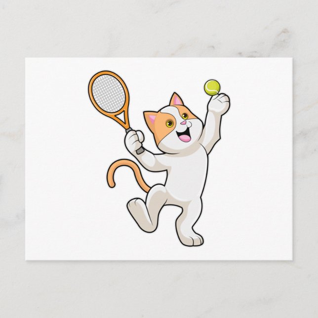 Cat at Tennis with Tennis racket Postcard (Front)