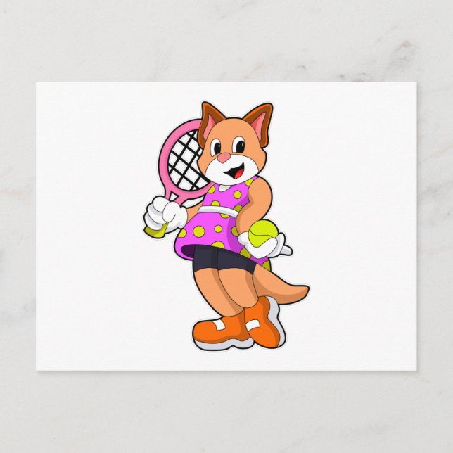 Cat at Tennis with Tennis racket Postcard (Front)