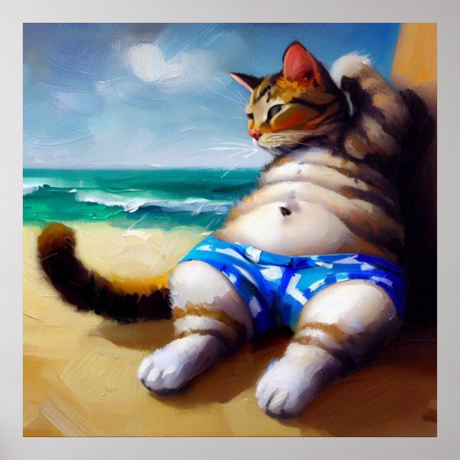 Cat At the Beach Poster (Front)