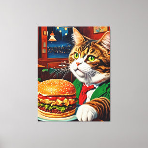 Cat at the Diner Orders a Cheeseburger Canvas Print