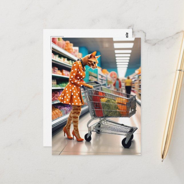 Cat at the Grocery Store Postcard (Front/Back In Situ)