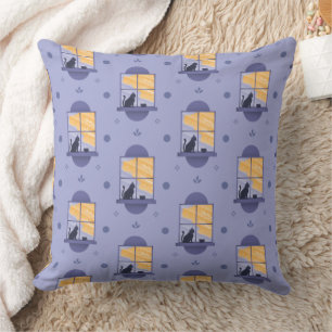 Cat at the Window Lavender Pattern Cushion