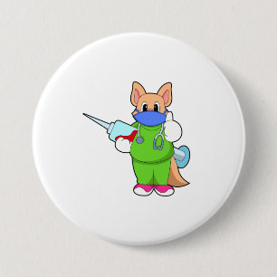 Cat at Vaccination with Syringe 7.5 Cm Round Badge