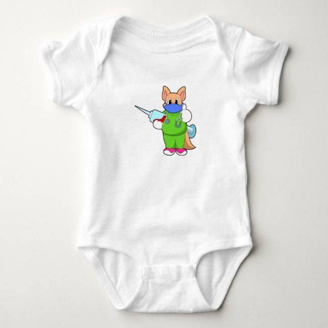 Cat at Vaccination with Syringe Baby Bodysuit (Front)