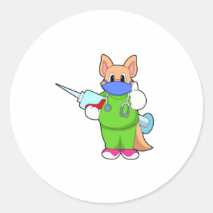 Cat at Vaccination with Syringe Classic Round Sticker