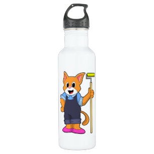 Cat at Wallpapering with Pressure roller 710 Ml Water Bottle