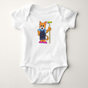 Cat at Wallpapering with Pressure roller Baby Bodysuit