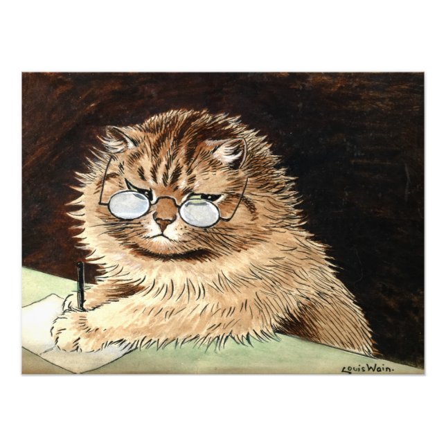Cat at work with glasses by Louis Wain Photo Print (Front)