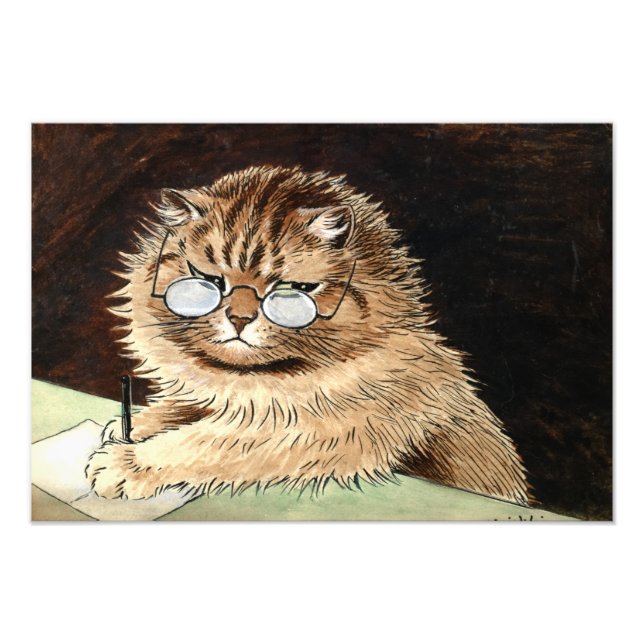 Cat at work with glasses by Louis Wain Photo Print (Front)