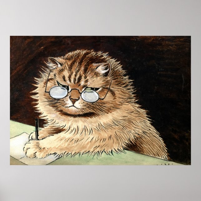 Cat at work with glasses by Louis Wain Poster (Front)
