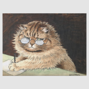 Cat at work with glasses by Louis Wain Tissue Paper