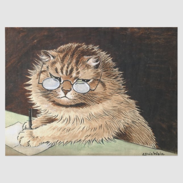 Cat at work with glasses by Louis Wain Tissue Paper (Front)