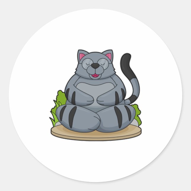 Cat at Yoga Fitness Classic Round Sticker (Front)