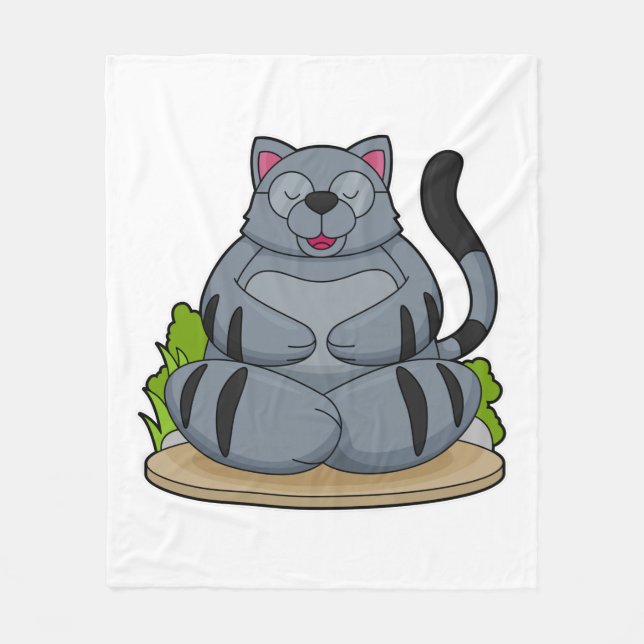 Cat at Yoga Fitness Fleece Blanket (Front)