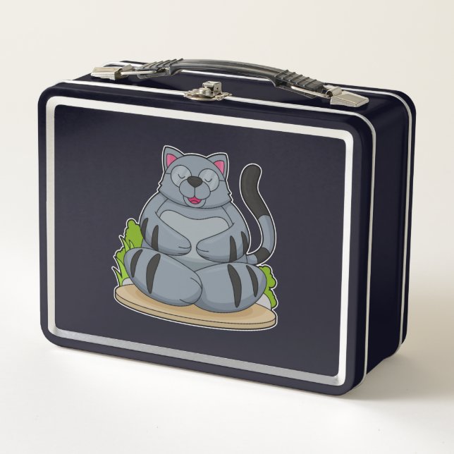 Cat at Yoga Fitness Metal Lunch Box (Front)
