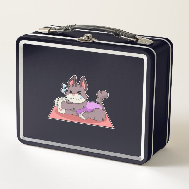 Cat at Yoga Fitness Metal Lunch Box (Front)